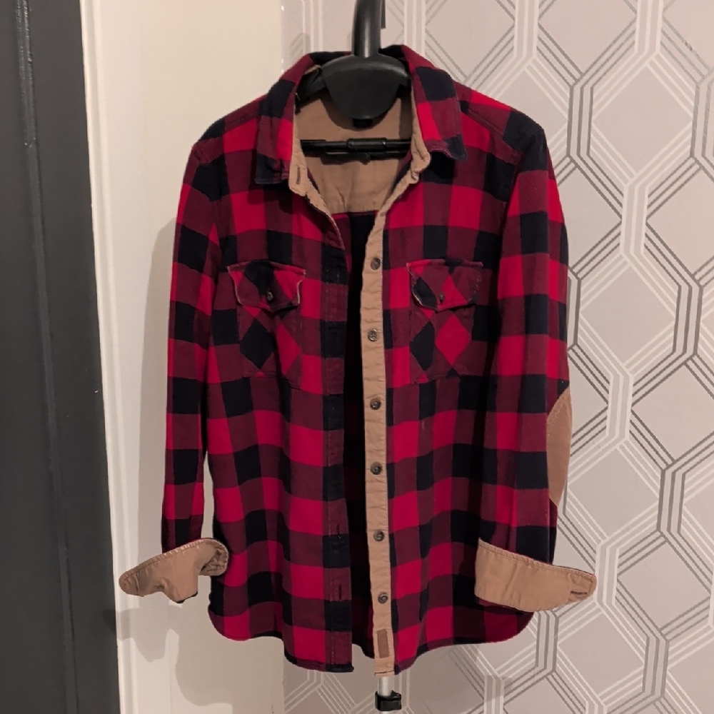 Roots Tan and Red Plaid Shirt